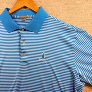 Peter Millar Summer Comfort Men L Blue Striped Old Head Golf Links Polo MS16EK02